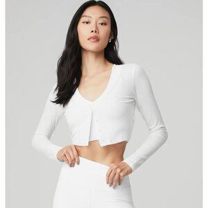 Alo Ribbed Cropped Whisper Cardigan